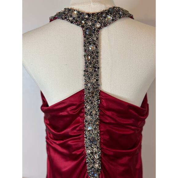 Vintage Y2K Marc Bouwer 100% Silk Maxi Dress Beaded V-Neck Red Cocktail Party 10 - Picture 9 of 14